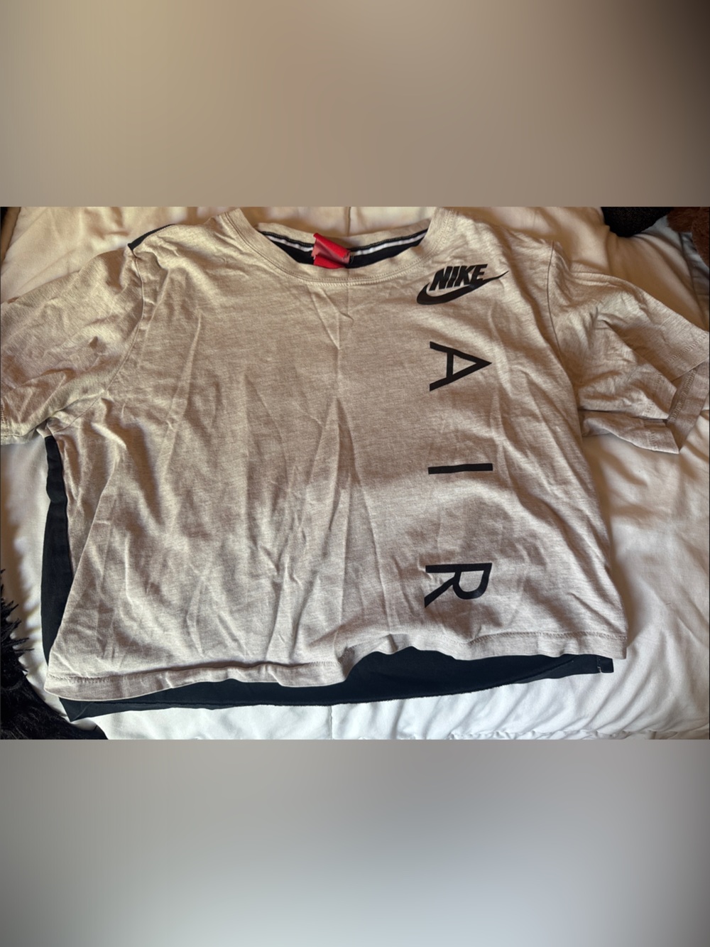Nike Beige Short Sleeve 'AIR' Logo Tee with Black Accents